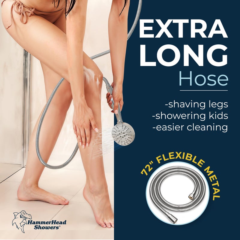 HammerHead ShowersÂ® Solid Metal 3-Spray Handheld Shower Head with Long Hose and Holder - CHROME - 2.5 GPM High Pressure Shower Head with Handheld Sprayer - WIDE, MASSAGE, and MIST Sprays - Image 5